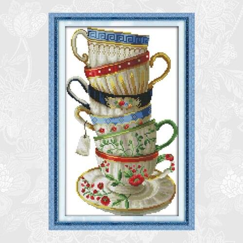 Joy Sunday Cross Stitch kit Aida Fabric 14ct 11ct Counted Print Canvas Elegant Coffee Cup Embroidery Handmade Needlework Sets