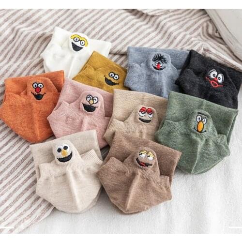 1 Pairs Fashion Kawaii Women Socks Happy Fashion Ankle Funny Socks Women Cartoon Embroidered Expression Harajuku Short Socks SP1