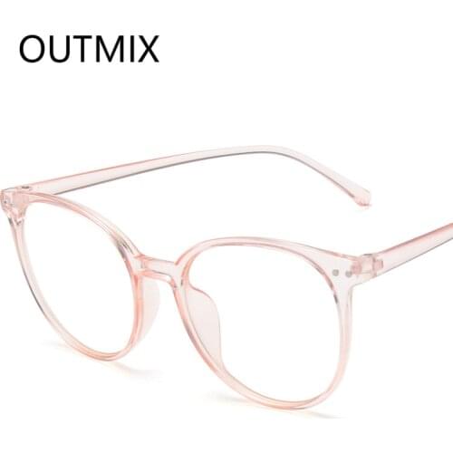 OUTMIX Anti Blue Light Glasses Rereo Round Transparent Eyewear Women Computer blue Blocking Eyeglasses Men Myopia Optical Mirror