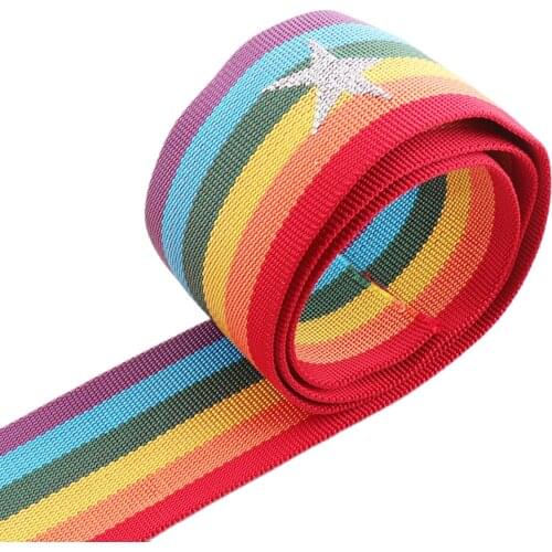 2"(50mm)Rainbow Stripe Thick Hard Webbing Silver Stars Pattern Purse Bag Handbag Bag Belt BUCKLE canvas Woven Belt Strap Webbing