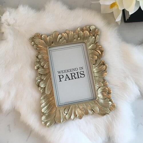 6 inch Vintage Leaf Feather Photo Frame Picture Display Golden Picture Stand Room Party Accessories