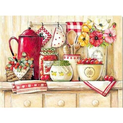 Fruit Printed Fabric 11CT Cross Stitch Complete Kit DIY Embroidery DMC Threads Handicraft Hobby Painting Craft Needle Stamped