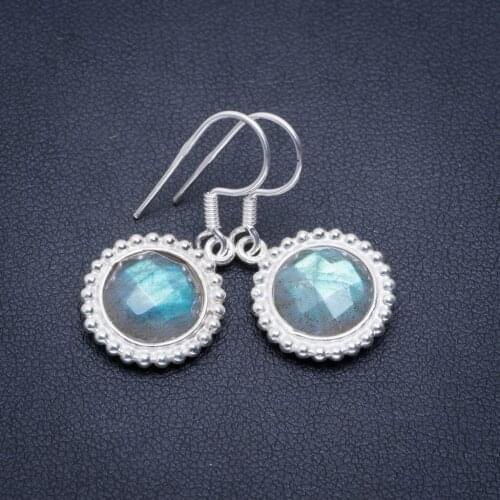 Natural Blue Fire Labradorite Handmade Unique 925 Sterling Silver Earrings 1.25" A2494