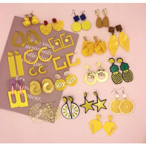 2019 New Statement Yellow Series Big Acrylic Earrings Geometric Hot Summer Multiple Style Long Drop Earrings for Women Jewelry