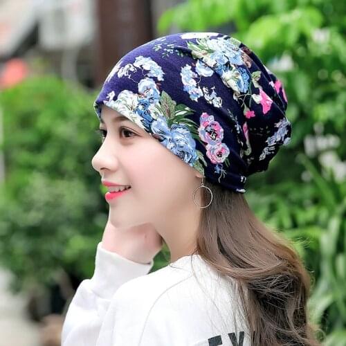 Spring Summer Beanies Hats For Women Thin Cotton Skullies Beanies Flower Turban Hats Street Hip Hop Hedging Cap Female