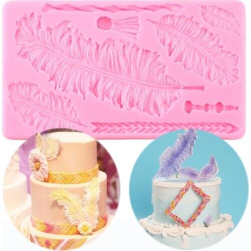 Feather Texture Cake Border Silicone Mold Wedding Cake Decorating Tools Fondant Chocolate Moulds Polymer Clay Candy Mould