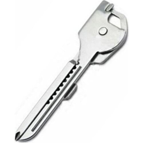 Outdoor 6-in-one Folding Mini Pocket Keychain Multitool Key Shape Bottle Opener Screwdriver Serrated Blade Survival Escape Tool