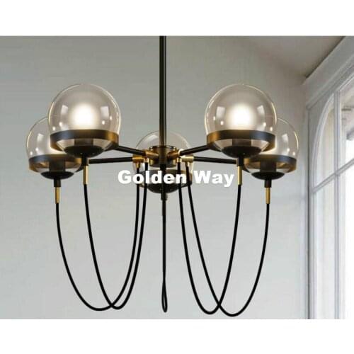 Modern Nordic 5L Pendant Lamp Restaurant Dining Room Suspension Black/Brass Luminaire Hanging Lamp American Vintage Pendant Lamp