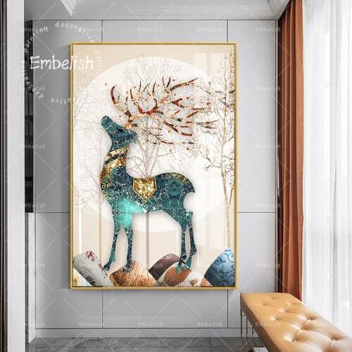 Embelish Modern Home Decor Nordic Style Golden Deer Animals Landscape Wall Pictures For Living Room HD Canvas Painting Artworks
