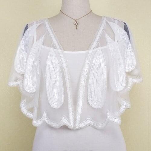 Vintage Womens Glittering 1920s Shawl Sequin Beaded Wedding Party Cape Bolero Evening Wrap