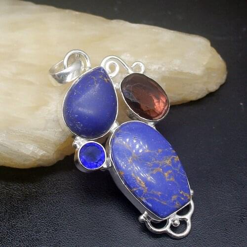 Gemstonefactory Jewelry Big Promotion 925 Silver Sea Sediment Blue Topaz Amethyst Women Ladies Gifts Necklace Pendant 0610