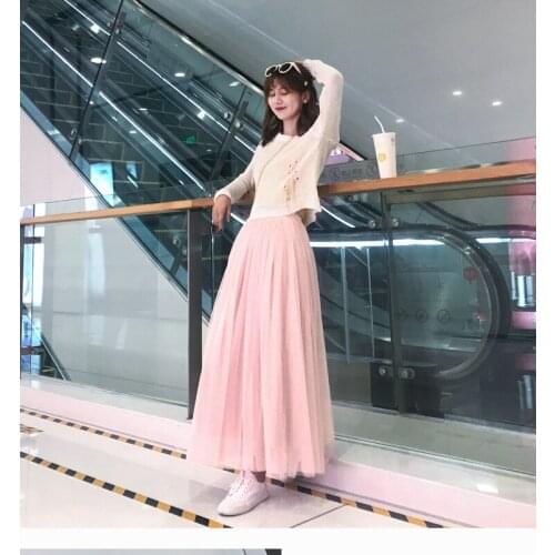 Maxi Long Tulle Skirt Women 2021 High Waist Ball Gown Skirts Summer Elastic Waist Adult Tutu Skirts Jupe Longue Femme