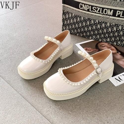 Women Mary Janes Shoes Slip on Spring Buckle Straps Sweet Leather Pumps Square Heels Casual Lolita Female Shoe