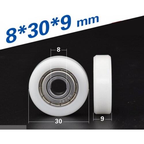 1pcs 8*30*9mm stainless steel bearing pulley, plastic wrapped roller, waterproof and rust-proof, POM plastic flat roller