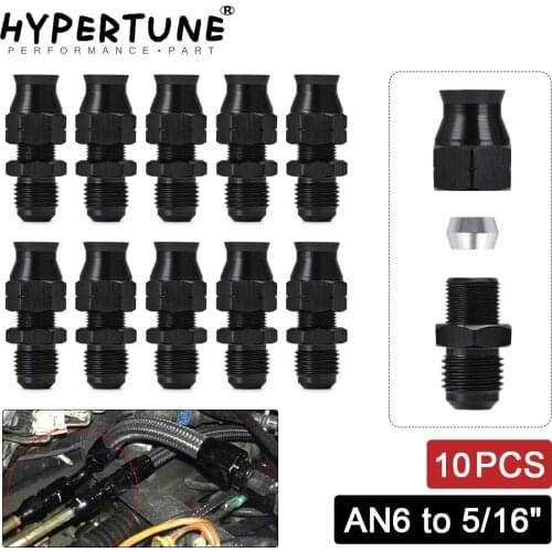 10 Pieces Straight 6AN Male Flare to 5/16" (OD 8mm) Tube Hose Fitting Adapter Fuel Hard Line Pipe Aluminum Black Anodized