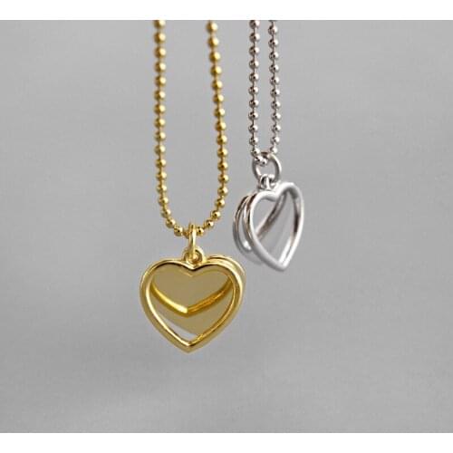 100% 925 sterling silver double hearts necklace woman accessories, elegant wedding necklaces pendants beads chain neck jewelry