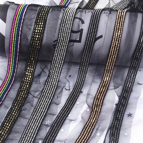2Yards/lot Bead Chain Black Mesh Lace Trim DIY Craft Sewing Accessories Clothing Decoration Lace Fabric Fringe Beaded Lace