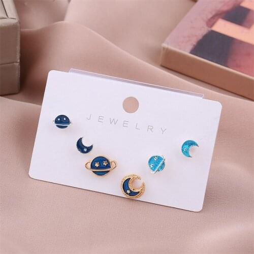 [3 Pairs] Vintage Stud Earrings for Women 2021 New Fashion Blue Universe Moon Earrings Personalized Jewelry Gifts HT-217161