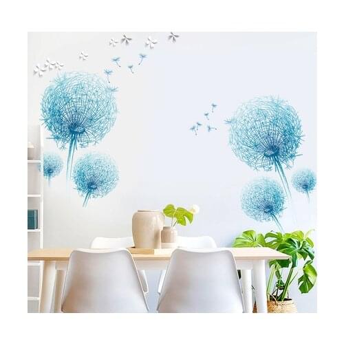 3D Blue Dandelion Wallpaper Vinyl Wall Sticker DIY Flower Living Room Bedroom Modern Home Decor Wallstickers Poster