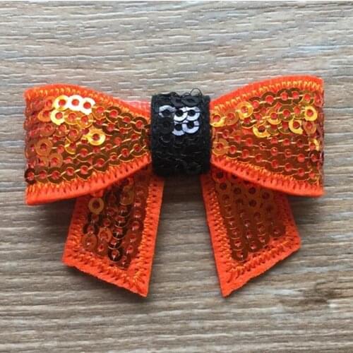 50pcs/lot Orange/Black Boutique 2" Knot Applique Halloween Sequin Bow Without Clips GirlS Beauty Bows Hair Accessories Headwear