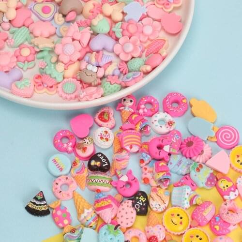 50pcs Cartoon Resin Flatback Accessories Fruit Cake Shape Crafts Making Material Diy Handicrafts Supplies Hair Bow Clothes Decor