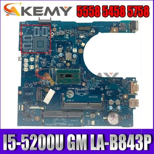 Akemy I5-5200U For DELL inspiron 5558 5458 5758 Motherboard AAL10 LA-B843P CN-0FRV68 FRV68 Mainboard 100%Tested