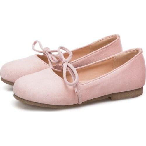 Big Size Round head lace up bow single shoes summer flat ladies women shoes woman