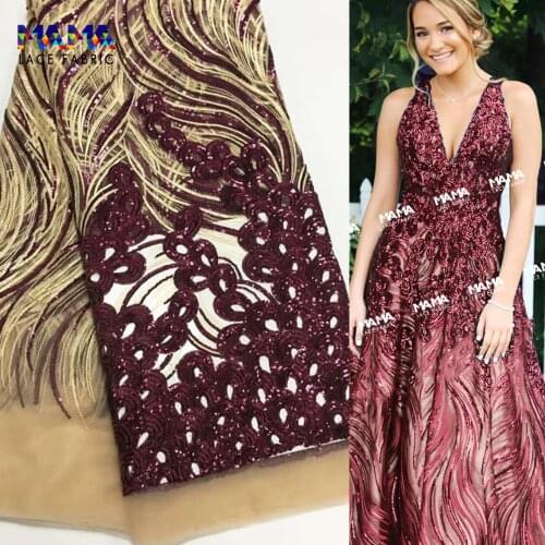 Burgundy Gold Sequins Mesh Net Lace Fabrics 2021 High Quality African Sequined Tulle For Guinea Women Prom Evening Dress Laces
