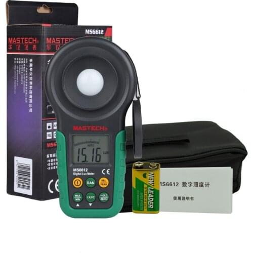 Mastech MS6612 Digital Lux meter Illuminometer Light Meter Foot Candle Auto Range Peak 200000 Lux