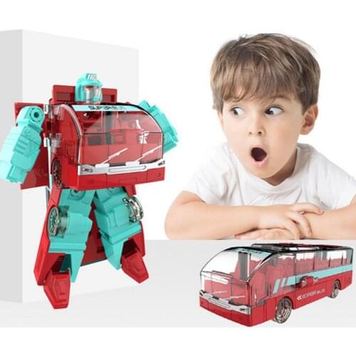 Kids Deformable Collectible Toy Diecast Mini Bus Vehicle Deformation Robot Transforming Model Toys For Children Birthday Gift