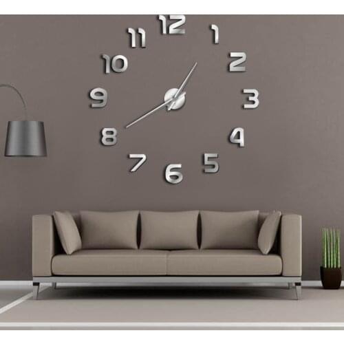 DIY Giant Wall Clock Simple Modern Design DIY 3D Mirror Effect Large Arabia Numerals Sticker Wall Clock Home Decor Wall Watch