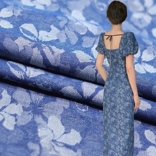 Cotton Flower Jacquard Jeans Fabric For Sewing Dress Pants Clothing Accessories After Washing Stretch Denim Fabric 50X145CM tela