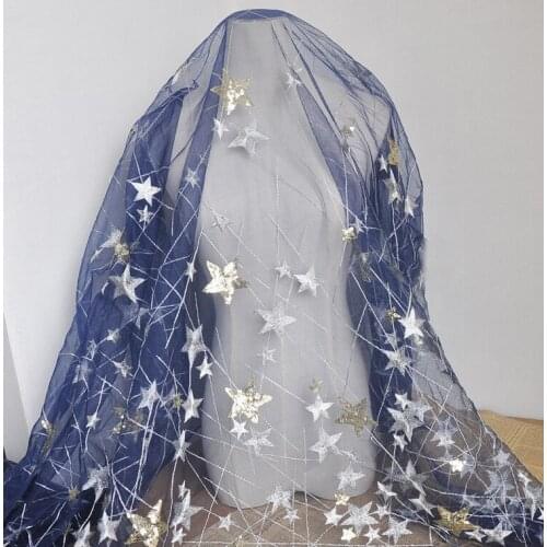 Quality gauze tissu Gold Pentagram Sequin material High grade wedding dress, dress and skirt fabric