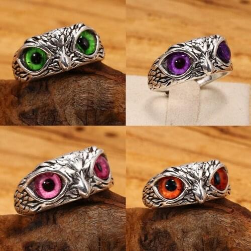 Vintage Punk Owl Ring For Women Men Colorful Stone Eyes Silver Color Animals Adjustable Rings Lover Couple Ring Jewelry Gift