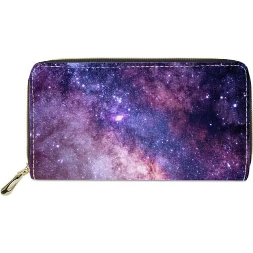 PU Leather Wallets for Women Unique Galaxy Print Coin Phone Purse Travel Card Holder Long Wallet Ladies Zipper Clutch Money Bag
