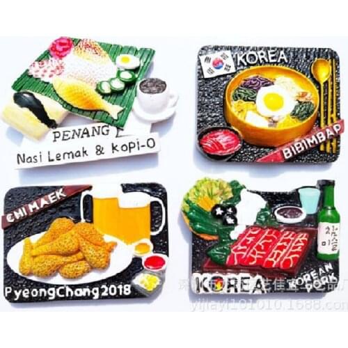 Malaysia Penang Nasi Lemark & Kopi-O Korea BIBIMBAP CHI MAEK KOREAN PORK Personal Creative Cuisine Magnet Refrigerator Food