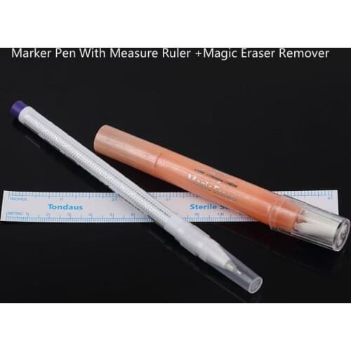 Microblading Skin Piercing Surgical Eyebrow Marker Pen With Measure Ruler +Magic Eraser Remover Brush Tattoo Scribe Tool