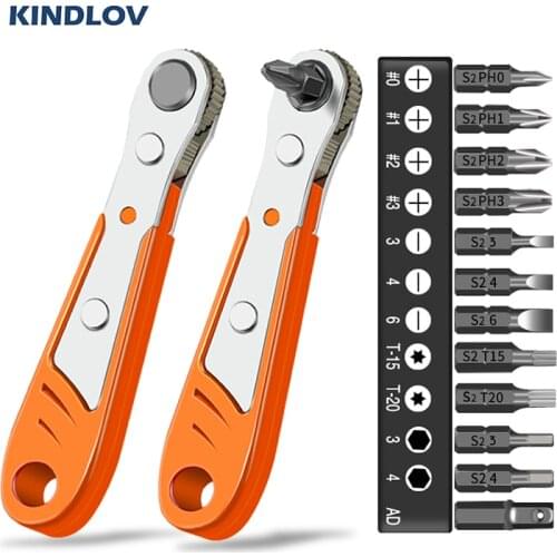 KINDLOV Ratchet Wrench Magnetic Screwdriver Bit Set 1/4 Inch Drive Universal Spanner Adjustable Switch Key Set Repair Hand Tools