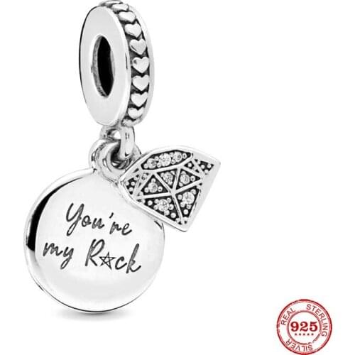 New Original Silver Color You Are My Rock Bead Fit European Pandora Charms Bracelet Bangles Diy Jewelry P225
