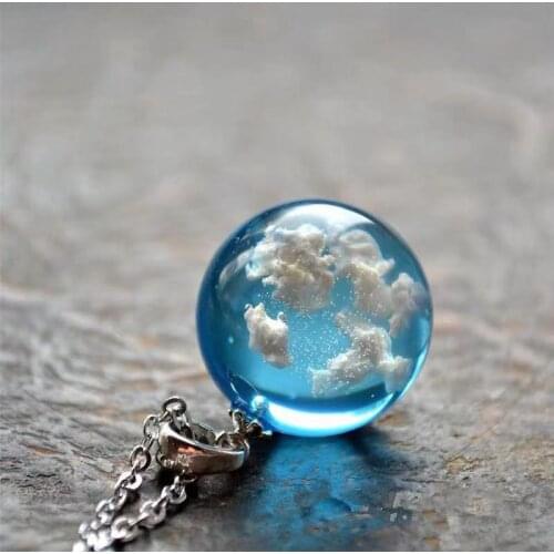 Transparent Resin Rould Ball Moon Pendant Necklace For Women Blue Sky White Cloud Charm Chain Necklace Fashion Jewelry Gift
