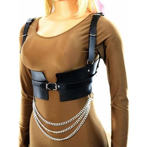 New Fasshion Chain Belts for Women Leather Wide Waist Belt Punk Metal Chain Straps Female Harness Wide Corset Belt Accessories
