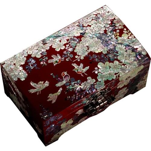 Hand Made Abalone Shell-linlaid Mosaic Jewelry Box Storage Lacquerware Lacquer Arts with Lock 18.2 x 11.2 x 8.6cm Wedding Gift