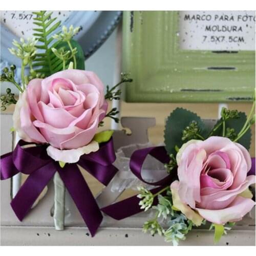 DIY 10Pcs New creative Free shipping bride groom bridesmaids rose corsage brooch hand wrist flower wedding photography props