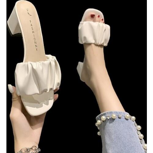 Womens Shoes Fashion Open-toed Beach Vacation Thick-heeled Sandals and Slippers Womens Outer Wear 2021 Summer New Wild Tide