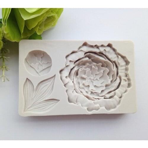 Sugarcraft Peony Silicone Mold Fondant Mold Cake Decorating Tools Chocolate Gumpaste Mold Flower with Leaves