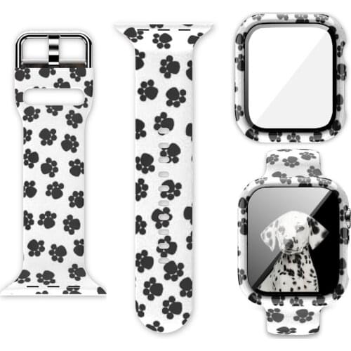 44mm Silicone Strap for Apple WatchBand 40mm 38mm 42mm Spots Flower Band Series +Full screen protective shell Custom pattern