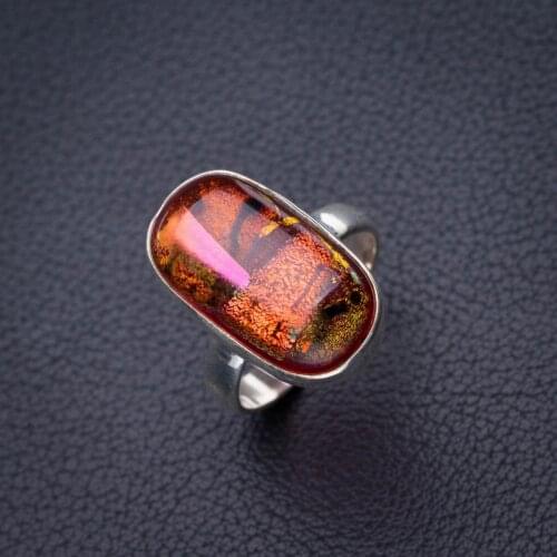 StarGems Natural Rainbow Dichroic Glass Handmade 925 Sterling Silver Ring 6 D5225