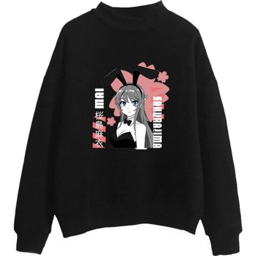 Anime Bunny Girl Seishun Buta Yaro Sweat Figure print Sweatshirts Women Men Turtleneck Casual Male/female Harajuku Turtleneck
