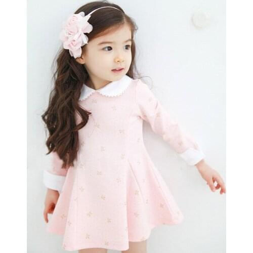 2021 Spring Girls Dress Long Sleeve Print Bow Baby Girl Dress Kids Clothes Flower Girls Dresses