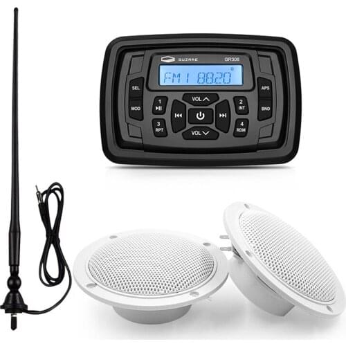 Waterproof Marine Bluetooth Audio Stereo Radio MP3 Player+1Pair 4 inch Marine Speakers For Boat ATV SPA Golf Cart+FM AM Antenna